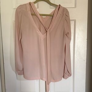 LOFT Blush Tie-Neck V-Neck Blouse
